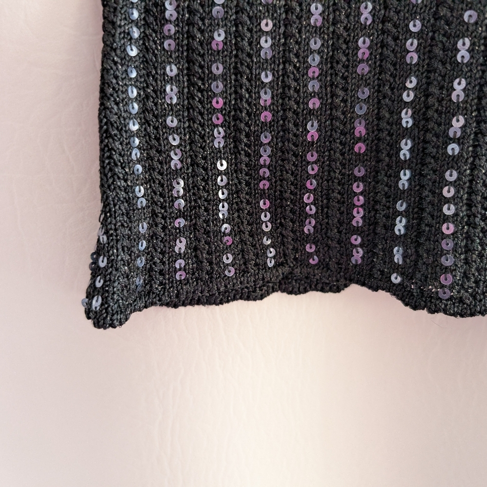 Sigrid Olsen Black Silk Blend Silver Sequin Stripes Sleeveless Knit Pullover Top - Picture 4 of 14